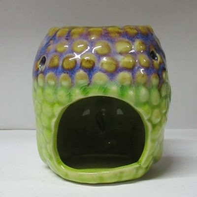 Vaso cerâmico colorido com textura bolha e abertura ovalada