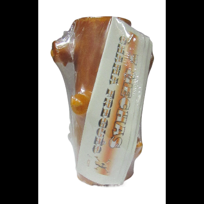 Vaso castanho decorativo embalado com etiqueta 'SECRET'S MEXICAN PECHOS'