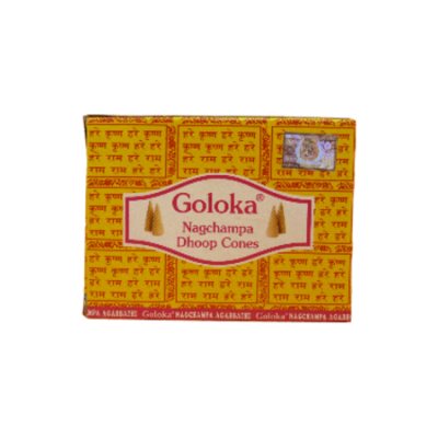 Embalagem amarela de incenso Goloka Nagchampa Dhoop Cones