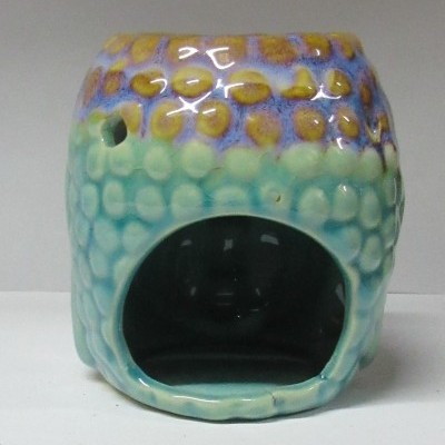 queimador cerâmico colorido com abertura frontal e textura de bolhas