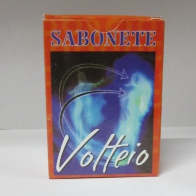 Caixa de sabonete Volteio com design azul e laranja