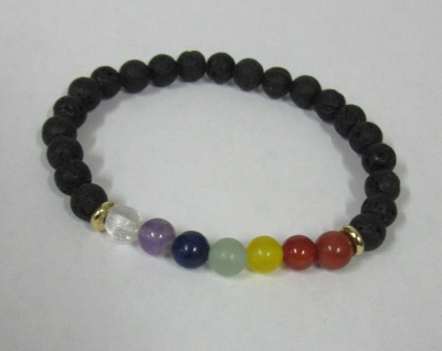 Pulseira 7 chakras e pedra vulcânica