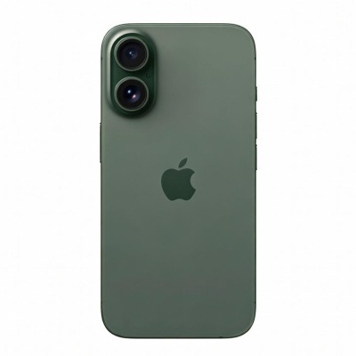 Smartphone Apple verde fosco com duas câmaras traseiras e logótipo Apple.