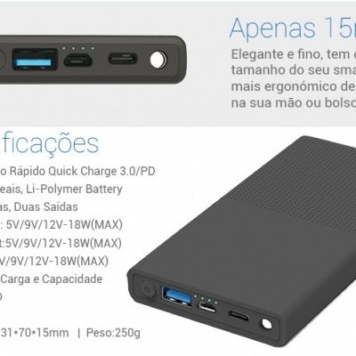 Powerbank EuroTech S3 Pro 10000 mAh Preto