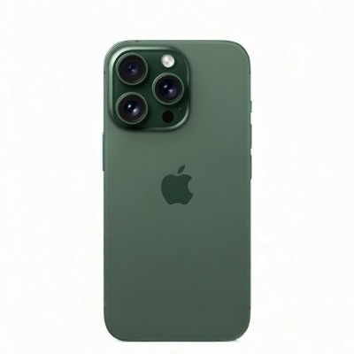 Smartphone Apple iPhone verde fosco com lente tripla e logo da Apple