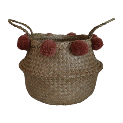 Cesto Belly c/ Pompons - Telha Cesto Belly c/ Pompons - Telha