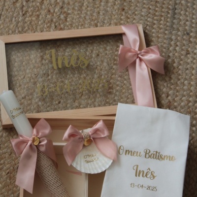 Caixa batismo rosa seco com bege