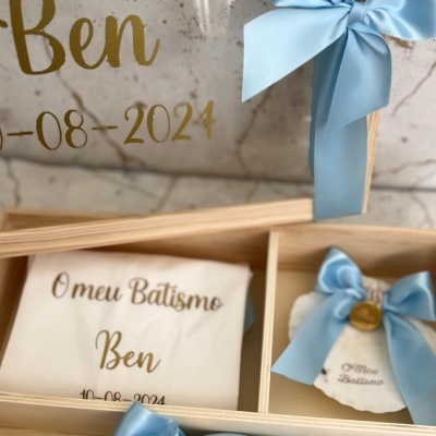 Caixa batismo Bege azul claro