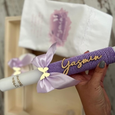 Conjunto batismo tamanho XXL Lilás com borboleta