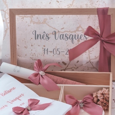 Caixa batismo rosa com anjinhos