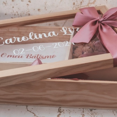 Caixa batismo rosa com branco
