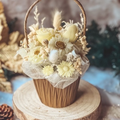 Cesta flores amarela