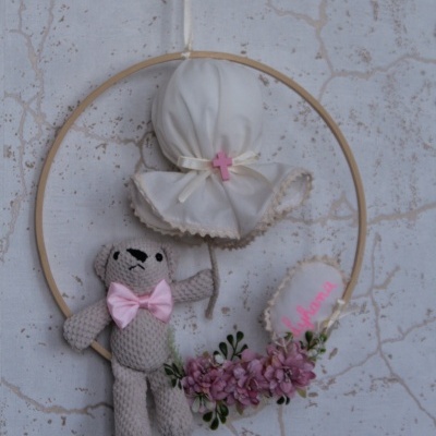 Aro urso rosa com nome e luz