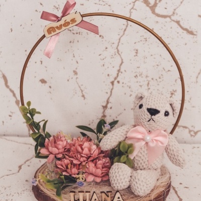 Aro ursinho rosa com base e led - avós