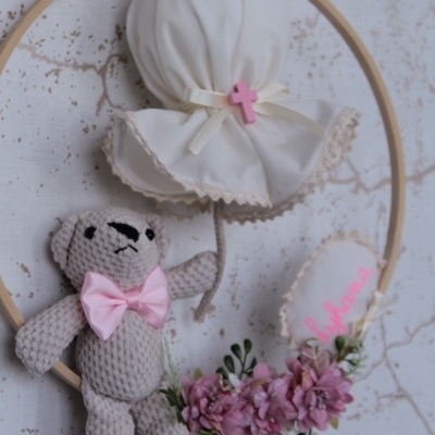 Aro urso rosa com nome e luz