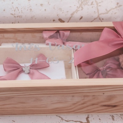 Caixa batismo rosa com anjinhos