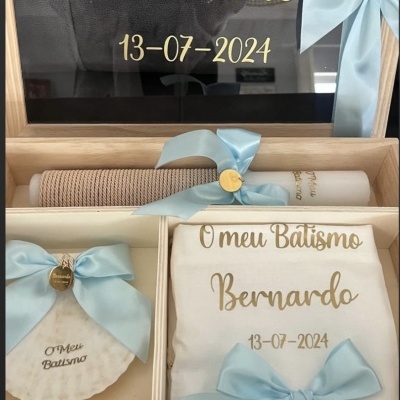 Caixa batismo Bege azul claro