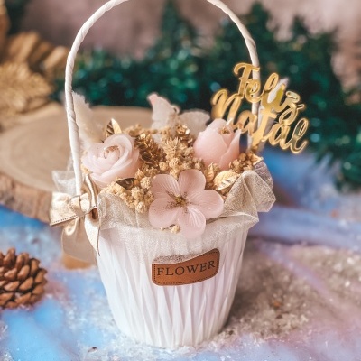 Cestinha flores rosa