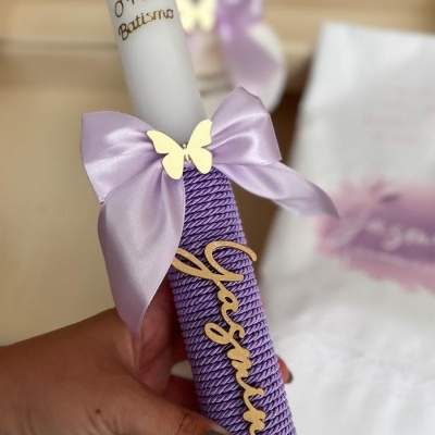 Conjunto batismo tamanho XXL Lilás com borboleta