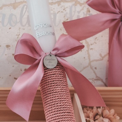 Caixa batismo rosa com branco