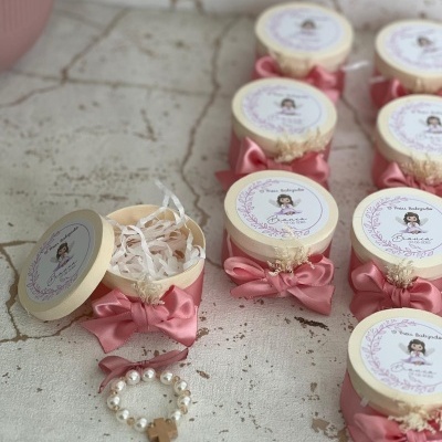 Lembrança dezena em caixa madeira rosa