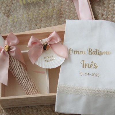 Caixa batismo rosa seco com bege