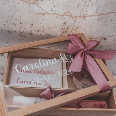 Caixa batismo rosa com branco