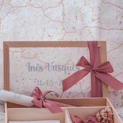 Caixa batismo rosa com anjinhos