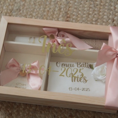 Caixa batismo rosa seco com bege
