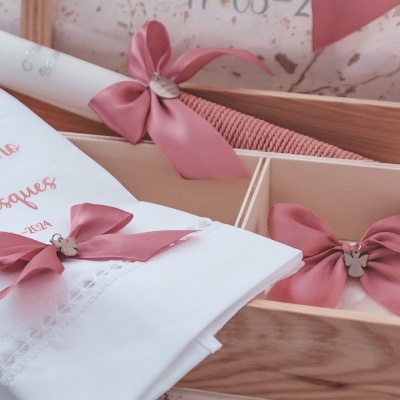 Caixa batismo rosa com anjinhos