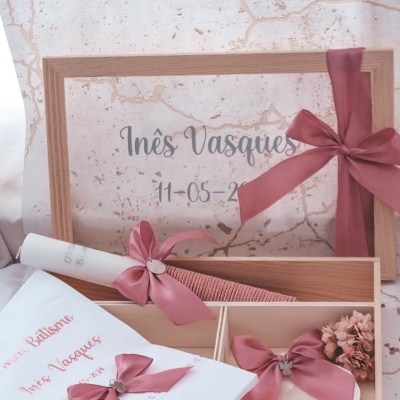 Caixa batismo rosa com anjinhos