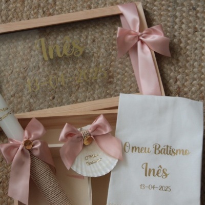 Caixa batismo rosa seco com bege