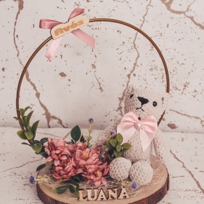 Aro ursinho rosa com base e led - avós