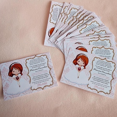 Convite comunhão rosa/dourado