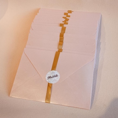 Convite comunhão rosa/dourado