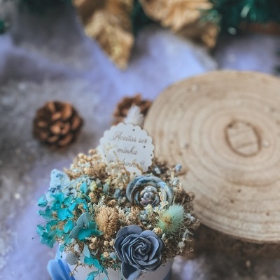 caixinha com vela azul convite madrinha