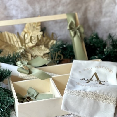 Caixa de Batismo verde com dourado