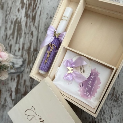 Conjunto batismo tamanho XXL Lilás com borboleta