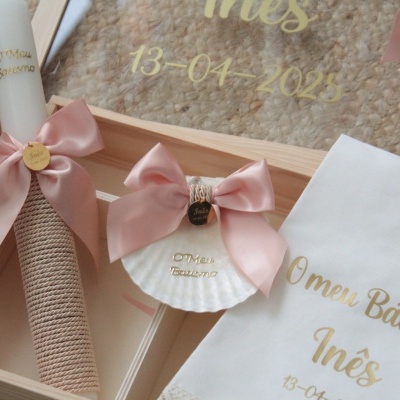 Caixa batismo rosa seco com bege