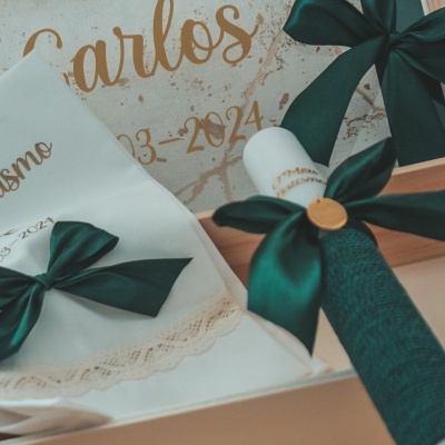 caixa batismo verde escuro