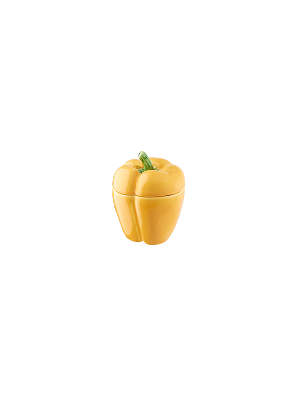 Caixa Pimento pequeno amarelo - Pimentos - Bordalo Pinheiro Recipiente cerâmico amarelo em forma de pimento com tampa.