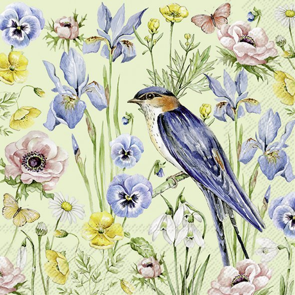 Guardanapos de papel do Passarinho azul nos amores-perfeitos - IHR Guardanapos de papel do Passarinho azul nos amores-perfeitos - IHR