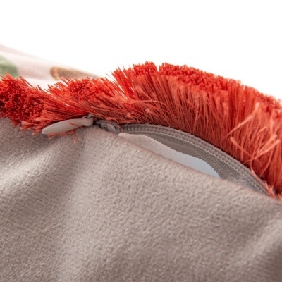 Almofada Quadrada Veludo Rosa 45x45 flores e franja