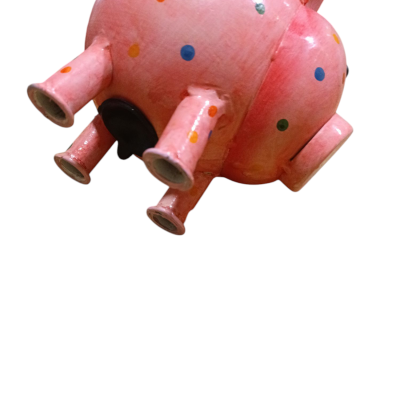 Mealheiro Porquinho rosa com pintas coloridas em metal - 16*16cm