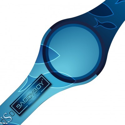 Relógio digital azul com padrão de peixes e visor redondo