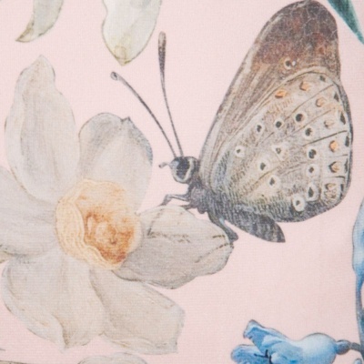 Almofada Quadrada Veludo Rosa 45x45 flores e franja