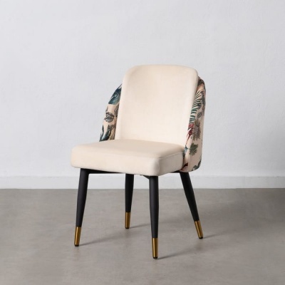 Cadeira pavão bege tecido-metal 51x52x82 cm