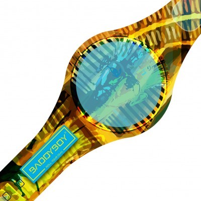 Relógio de pulso com padrão amarelo e castanho e visor azul