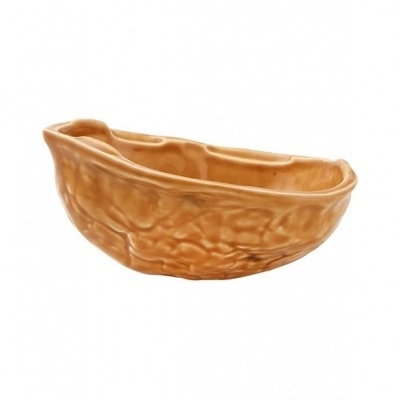 Recipiente cerâmico castanho em forma de noz