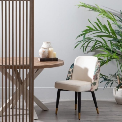 Cadeira pavão bege tecido-metal 51x52x82 cm